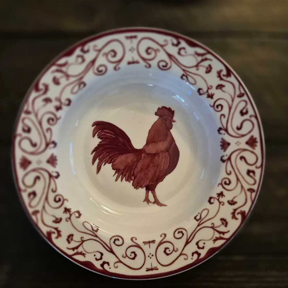Canterbury Potteries Country Toile Red Rooster Soup Bowls Set Of 4 - Beautiful